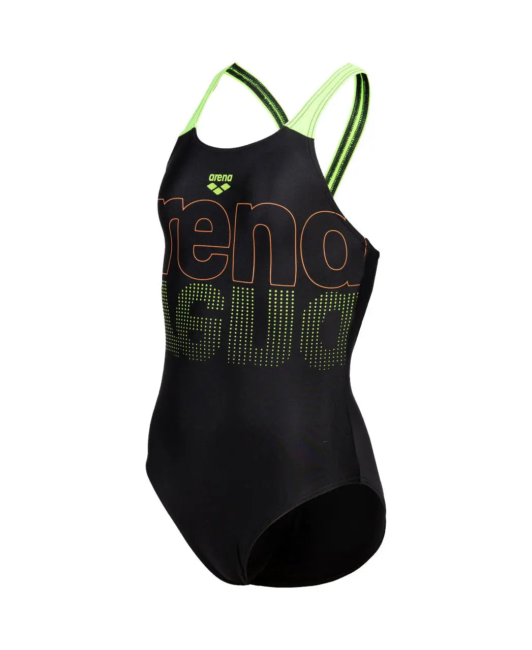 G Swimsuit V Back Graphic black-softgreen Arena