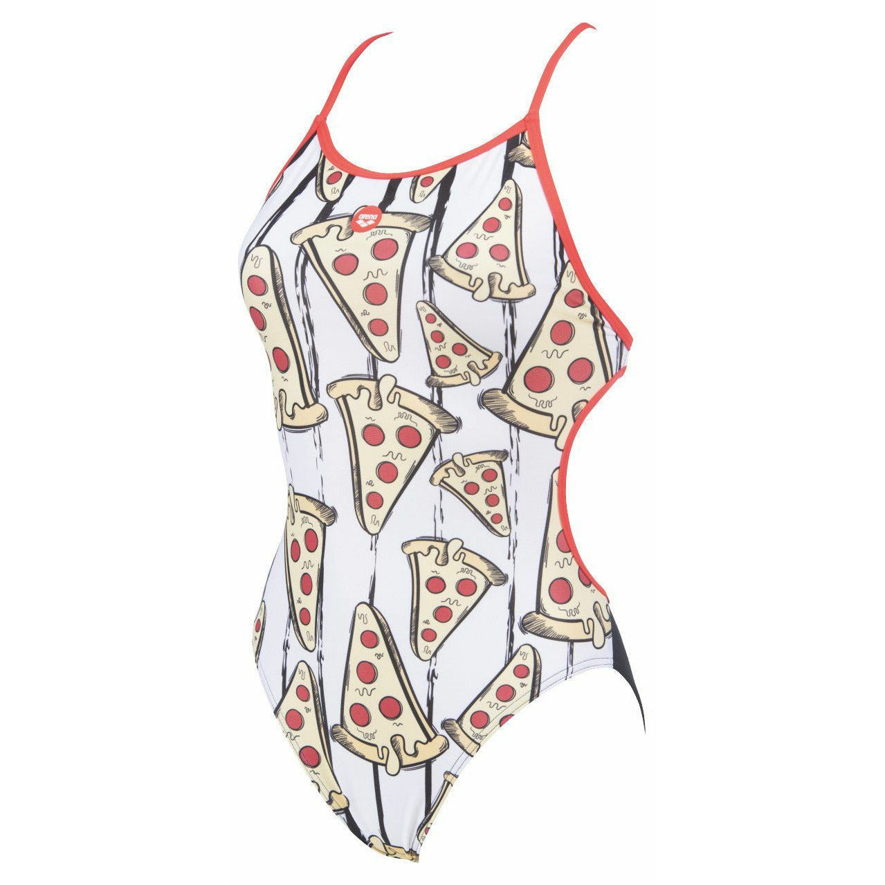 W Crazy Pizza Lace Back One Piece black-fluo-red